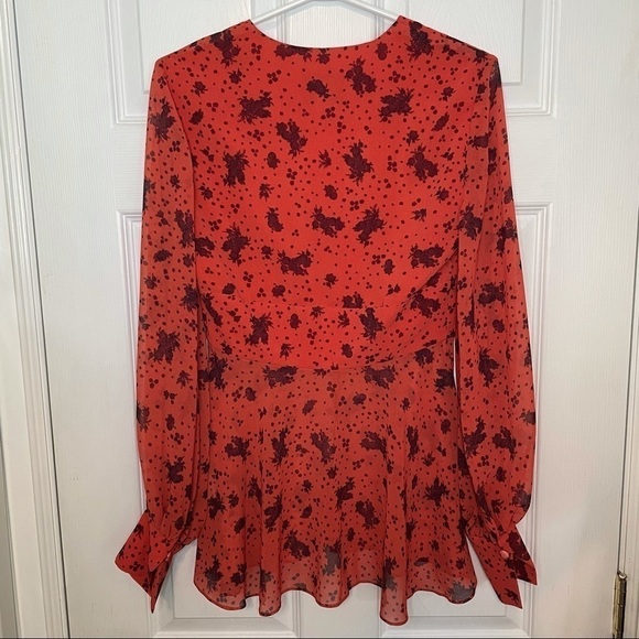 𝅺c/meo Collective Flowy Coral orange floral Long sleeve Blouse Small - Picture 3 of 8